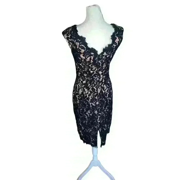 Eliza J Navy Blue Lined Lace Overlay Navy Cocktail Dress Women’s Sz 0 P - Picture 4 of 8